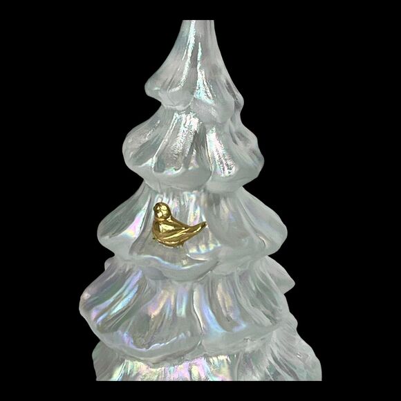 Fenton Glass Christmas Tree Figurine 6.5" Large White Iridescent Gold Bird Vtg - Picture 4 of 8
